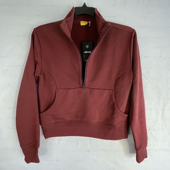 allbirds Anytime Quarter Zip + Sweatpants Burgundy Womens Size S Knit Lounge Set - Picture 2 of 16